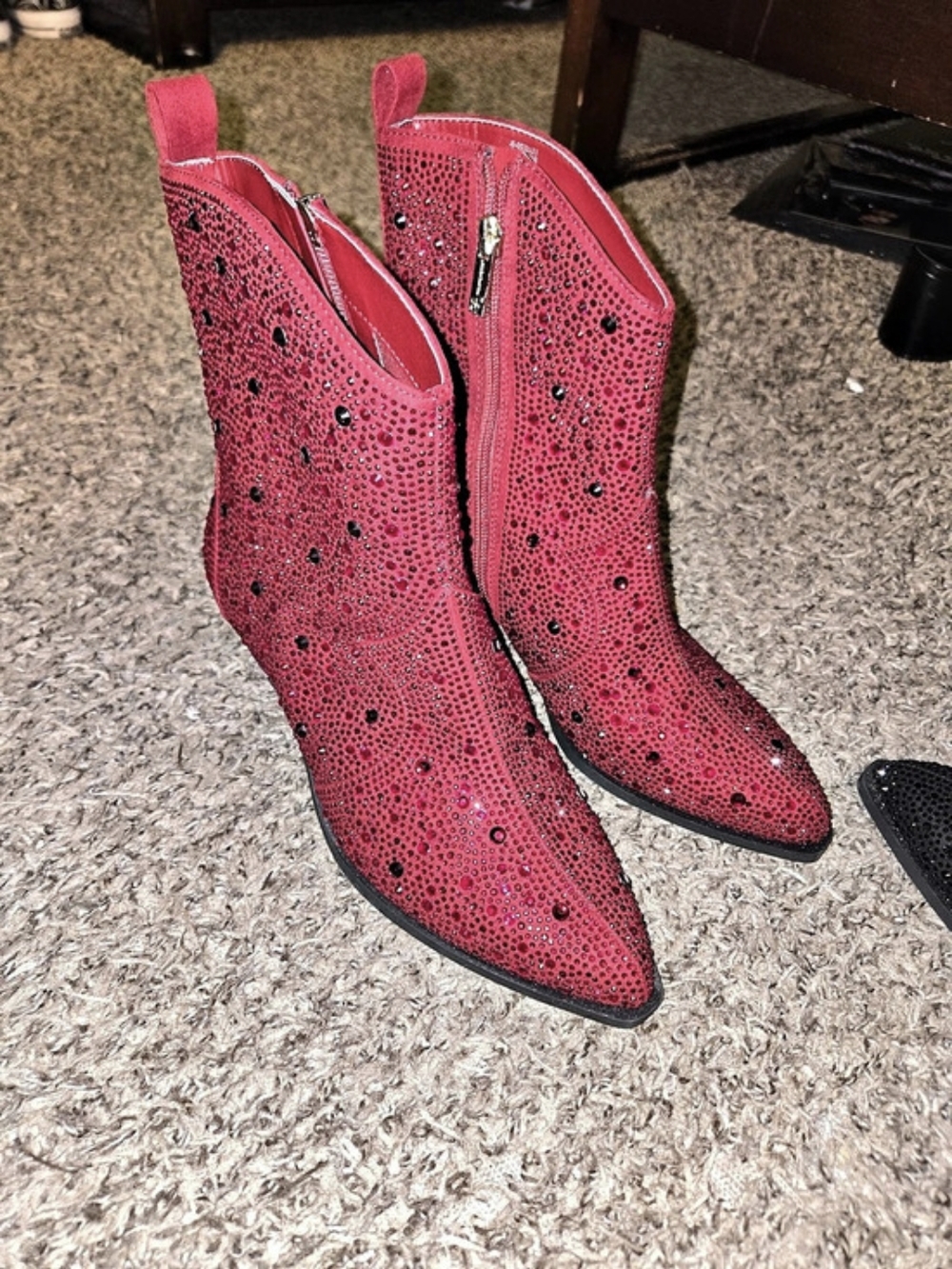 Jessica Simpson  Rhinestone Cowboy Booties Red & Black